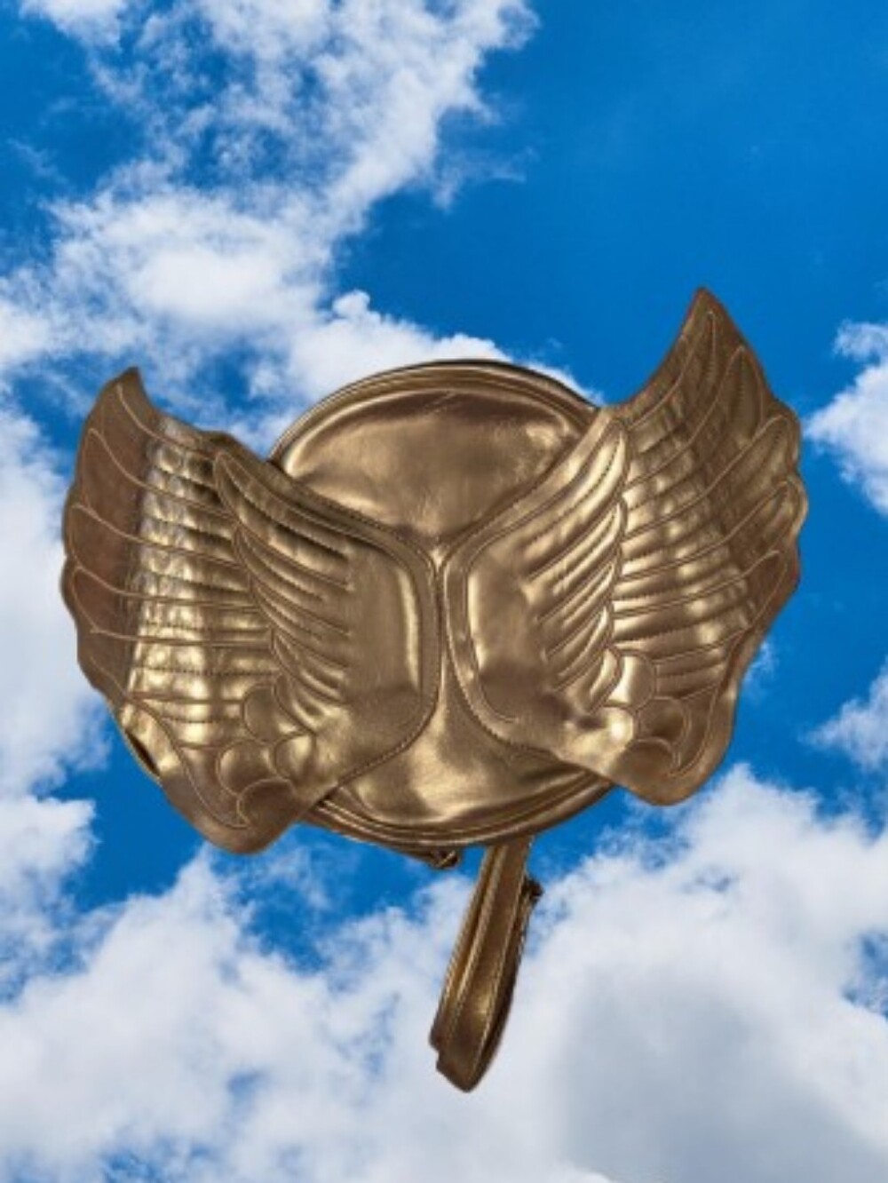 Metallic Golden Faux Leather Angel Wing Mini Backpack